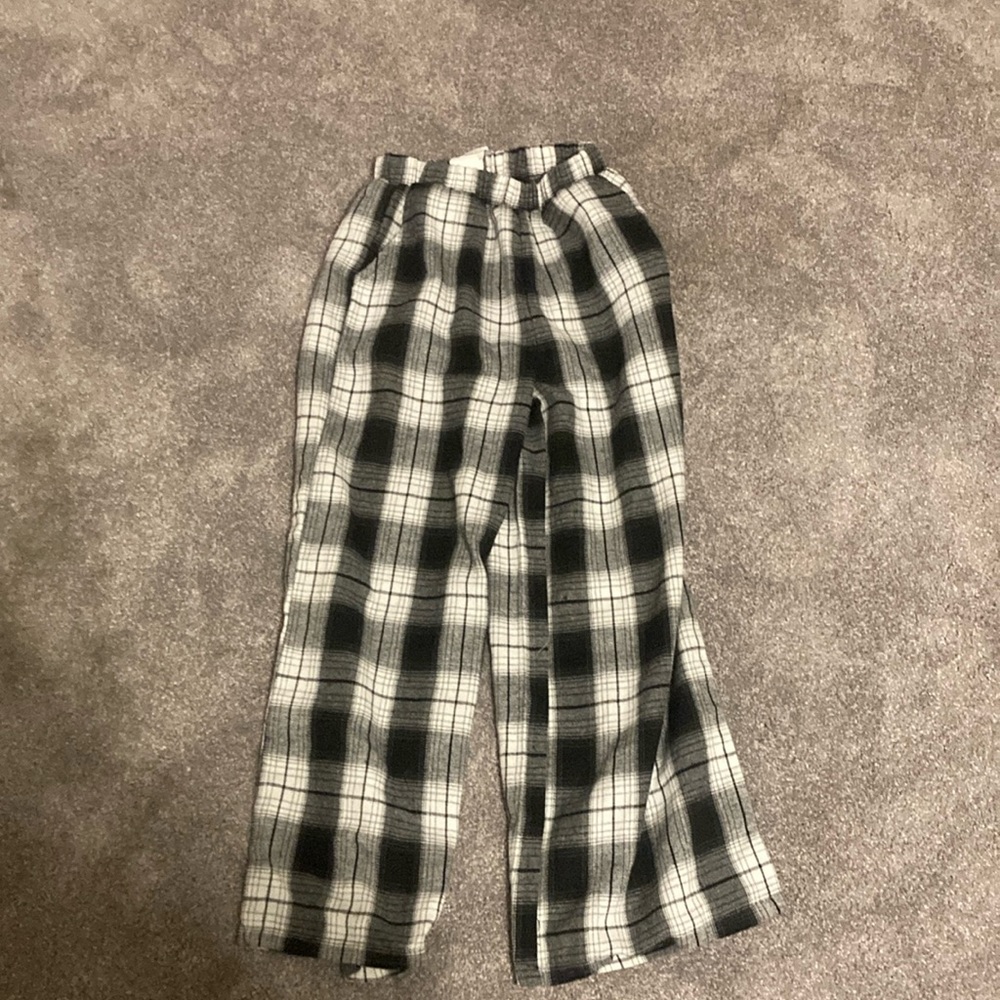 Checkered, black and white and gray pants